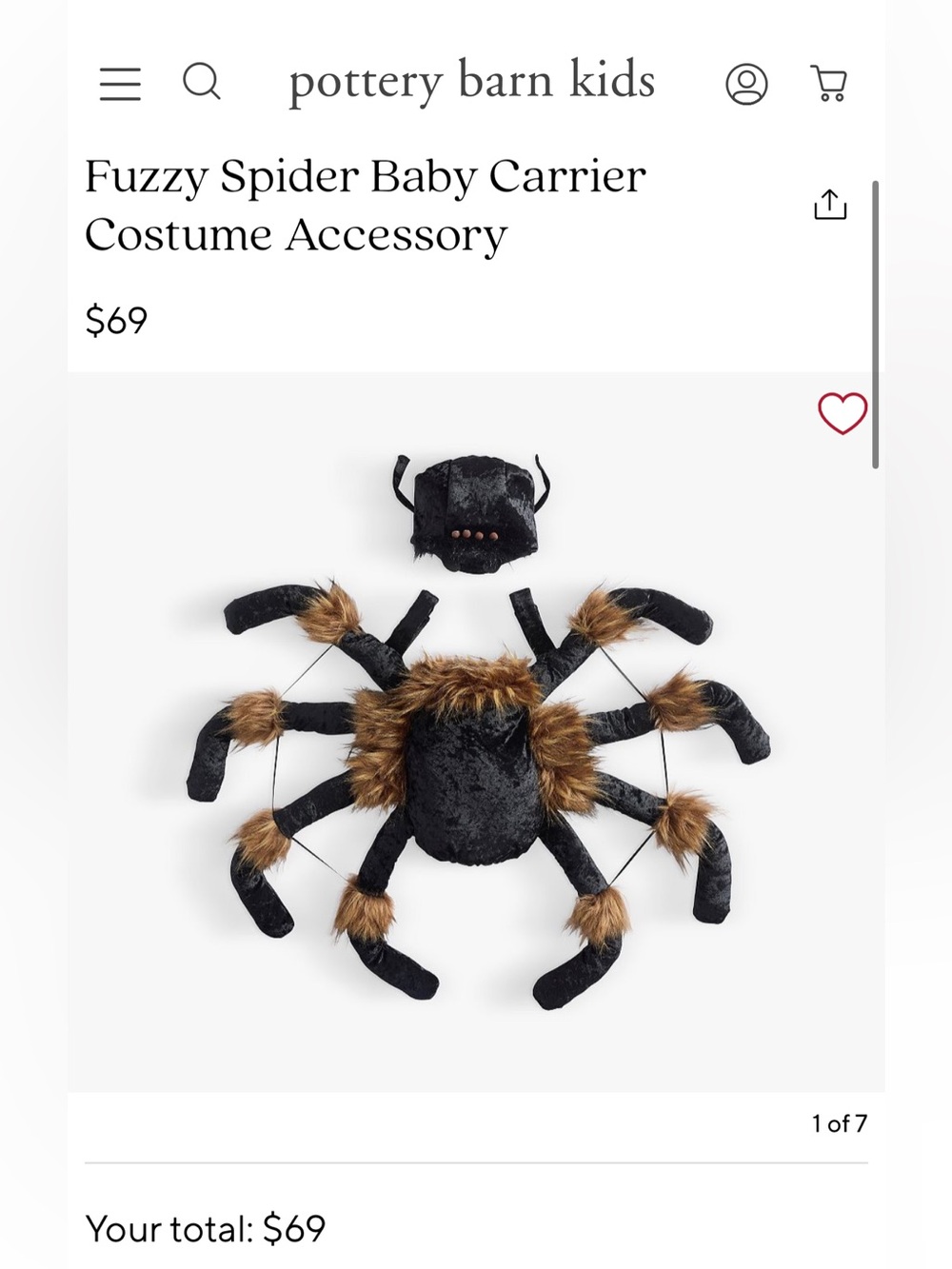 Pottery Barn Kids Fuzzy Spider Baby Costume